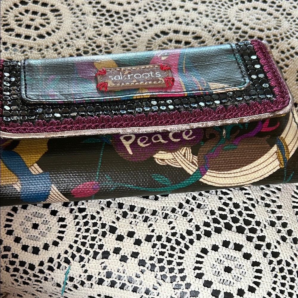 Sakroots Multicolor Peace Wallet with Purple Trim